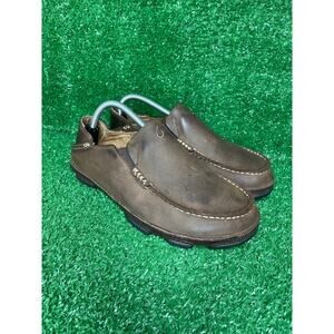 Olukai Moloa Darkwood Slipper Shoes Brown Leather Men's Size 9